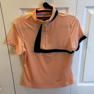 Jamie Sadock Zipper Short Sleeve Peach and Black Golf Athletic Polo S